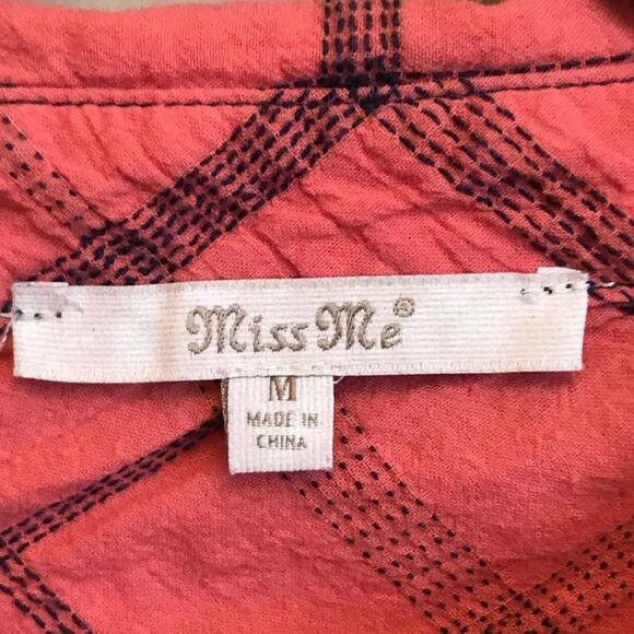 Miss Me M long sleeve open back blouse plaid lace - Picture 4 of 8